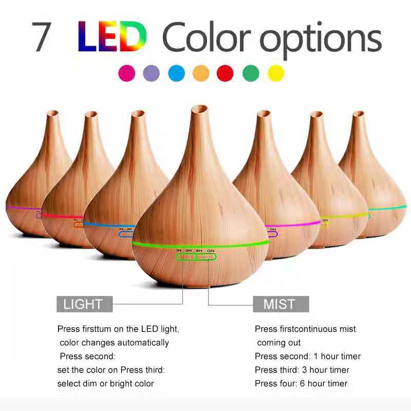 Humidifier H97 Black Wooden Essential Aroma Diffuser 7 LED Color-400ML