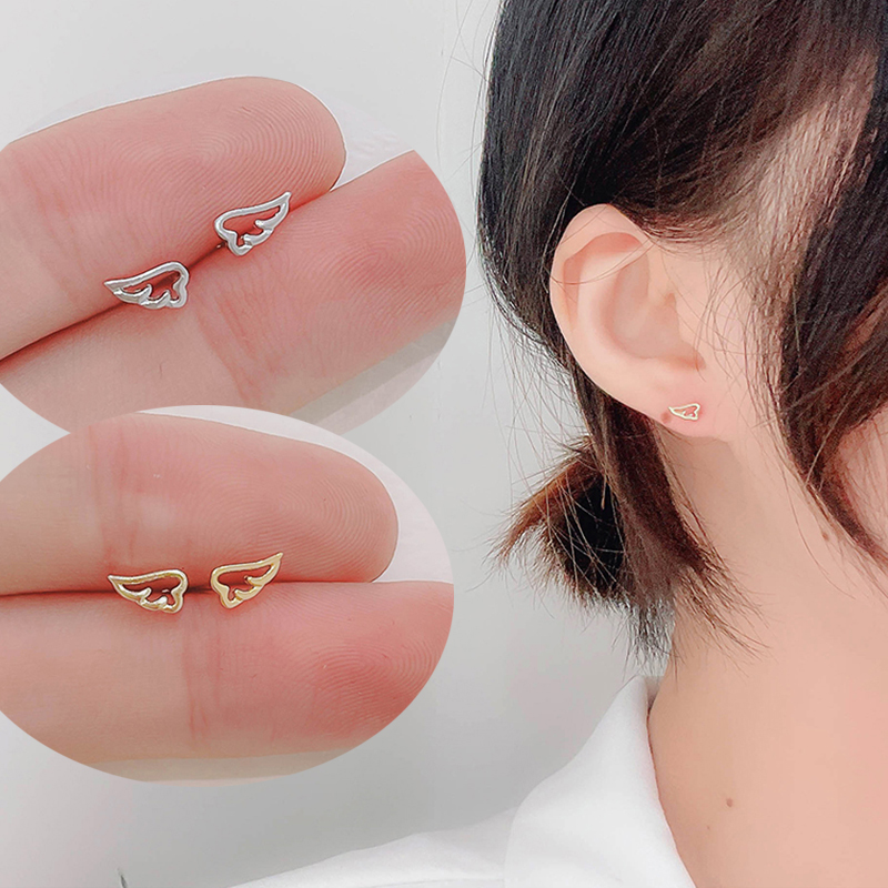 Anting Pejantan Sayap Malaikat Cute Angle Wing Stud Earrings Trendy Korea Women Girl Party Earring Jewelry Student Gift