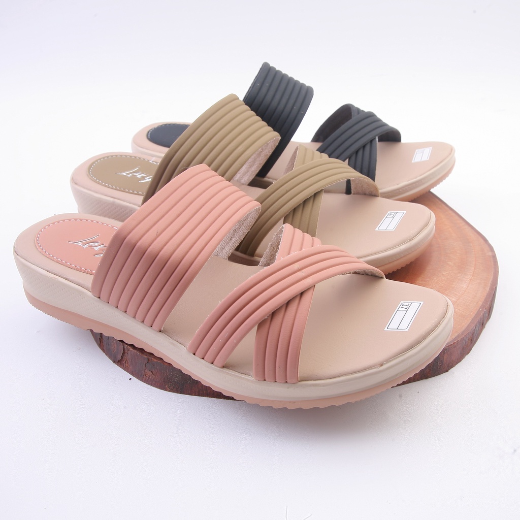 Lexy VEXANA Sandal Wanita Wedges Selop Kokop Motif Garis