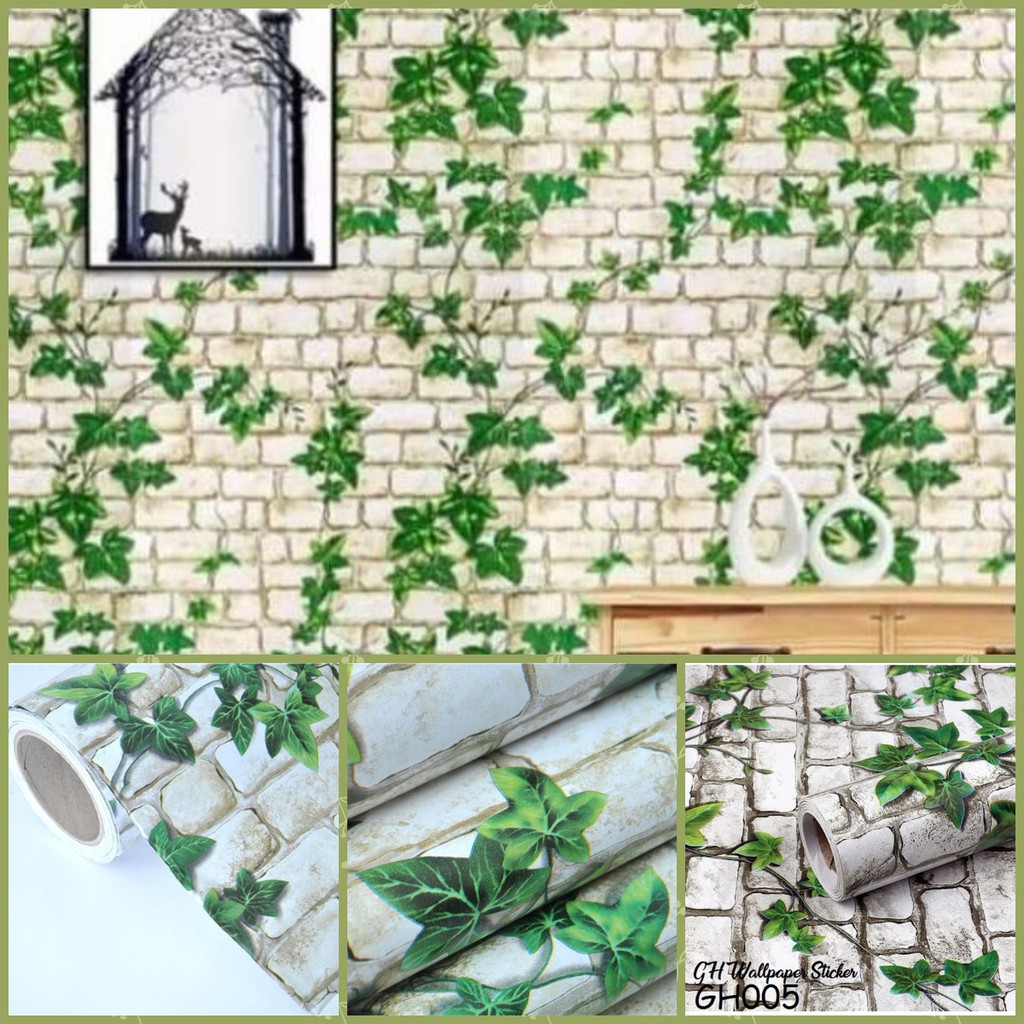 BAYAR DITEMPAT-WALLPAPER STICKER TERMURAH 45cm X 5m MOTIF BATA DAUN