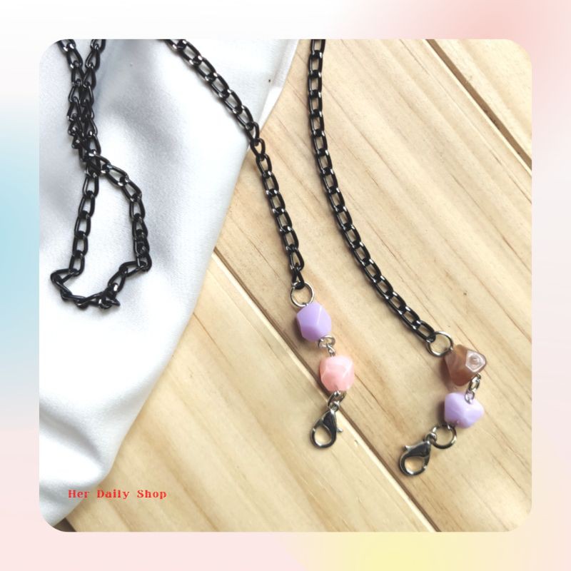 Strap Mask Rantai Kombinasi / Tali Masker Rantai hitam /Kalung Masker