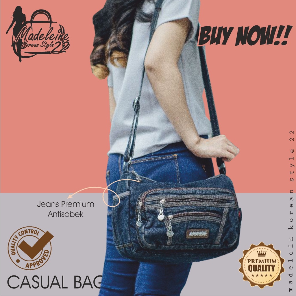 Korean Style 22 - Tas Selempang Bahu Wanita Jeans Import Korea Slingbag Anak Remaja Dewasa Kerja Bel