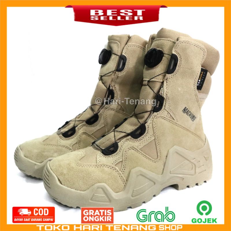 Sepatu tactical boots pria dan wanita /sepatu PDL 9INC model tali putar warna cream anti selip dan waterproof