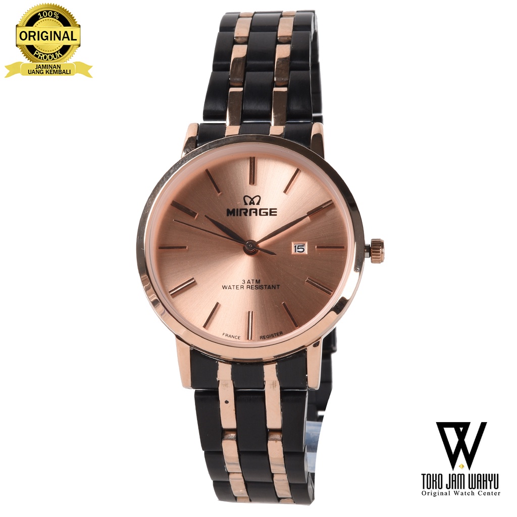 Mirage 8734 - Jam Tangan Wanita - Rosegold - Black Stainless Steel Bracelet