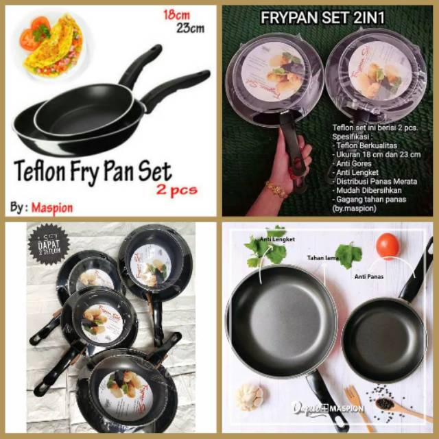 Maspion Wajan Penggorengan Teflon / Frypan Set 2 Pcs 18 cm &amp; 23 cm