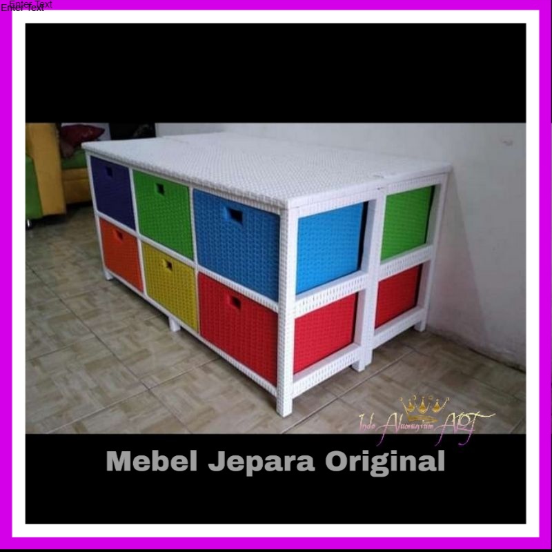 Lemari Laci Anak Warna Warni - Laci 12 Bahan Rotan Sintetis Modern