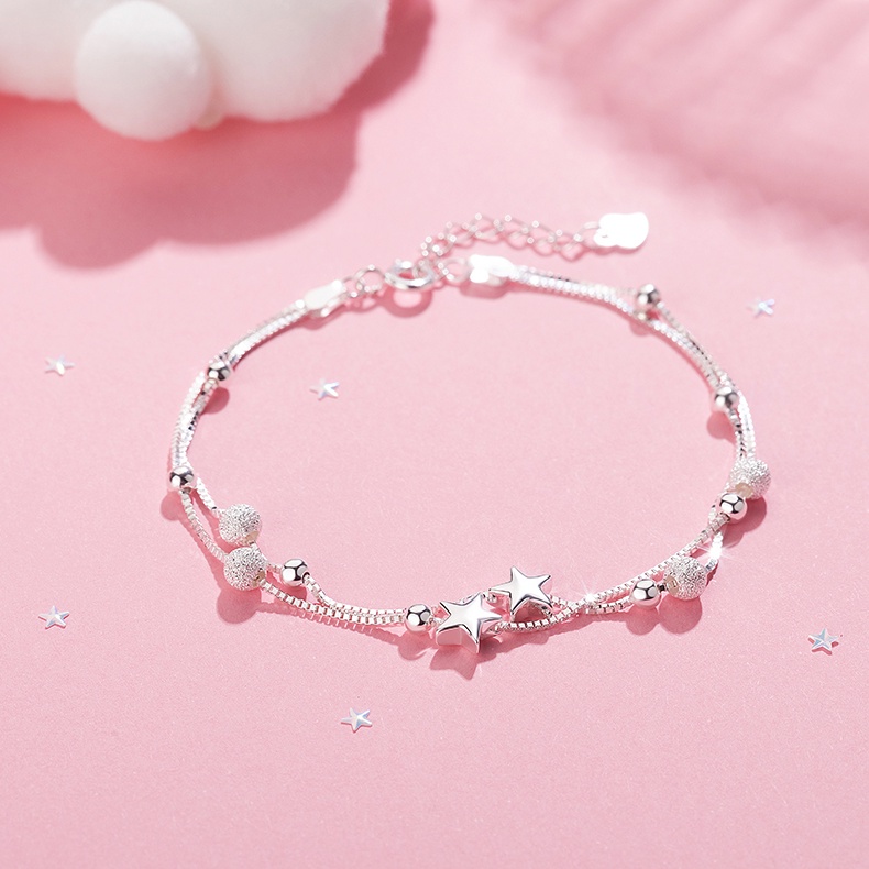 925 Perak Baru Double-Lapisan Bintang Gelang Wanita In Desain Sederhana Gelang Hadiah Ulang Tahun Perhiasan Aksesoris