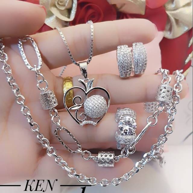 Set perhiasan xuping kalung gelang cincin anting lapis emas 24k 2221