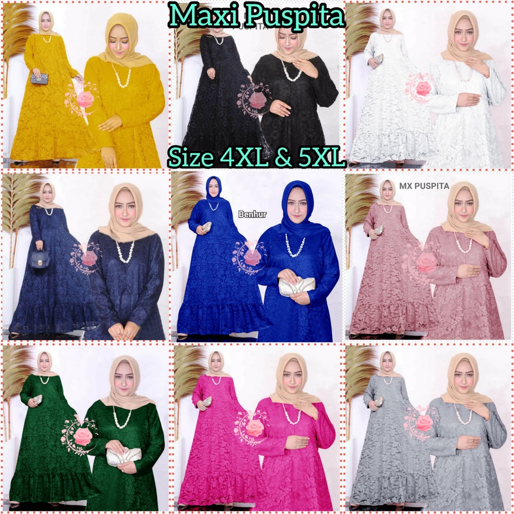 MAXI PUSPITA/ MAXI BRUKAT WANITA JUMBO/ GAMIS BRUKAT WANITA SIZE 4XL & 5XL/ GAMIS TERBARU/ GAMIS LEB