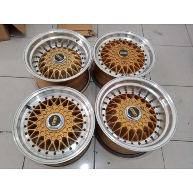 Velg Mobil Bekas Racing BBS Ring 15X7/8,5 Hole 4X100/114 ET20/32 Gold Polis Untuk Mobil Jazz Brio Ma