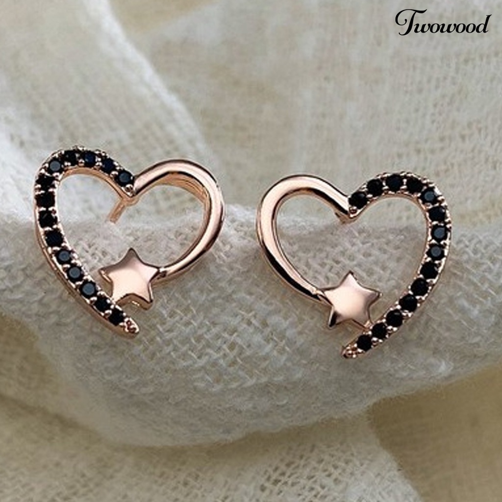 1 Pasang Anting Stud Bentuk Hati Bahan Alloy Anti Karat Untuk Wanita