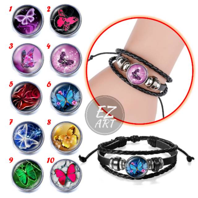 GELANG MOTIF KUPU-KUPU BUTTERFLY CANTIK ELEGAN KULIT KEPANG MULTILAYER