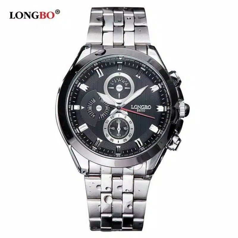 Jam Tangan Original LONGBO 8650 Sport Watch Silver Black
