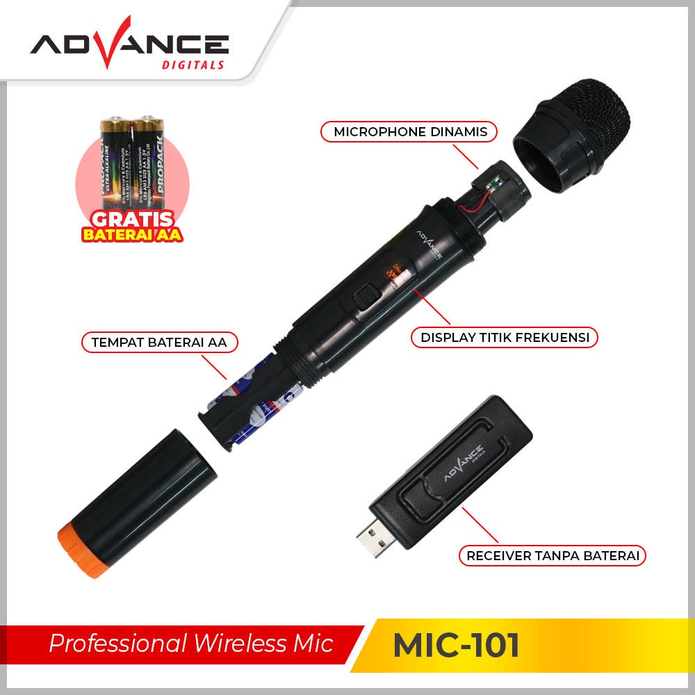 【READY STOCK】 ADVANCE Professional Wireless Microphone Single Mikropon MIC-101/102/103 Garansi Resmi 1 tahun