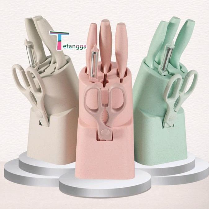 

Pisau Set 6 In 1 / Knife Set 6 In 1 Dengan Wadah /Pisau Jerami Gandum Mamazira40