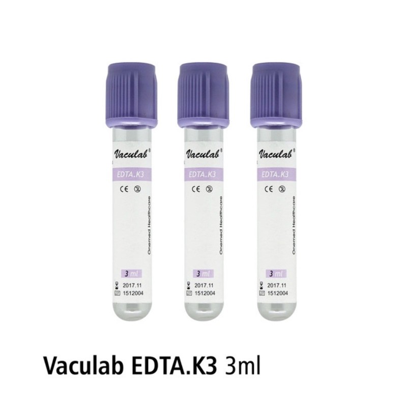 TABUNG DARAH VACULAB EDTA K3 / PLAIN 3ML 3CC GLASS ONELAB ONEMED