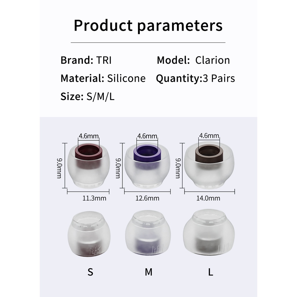 Tri 3 Pasang Eartips Bahan Silikon Ukuran S / M / L Untuk TRI x HBB