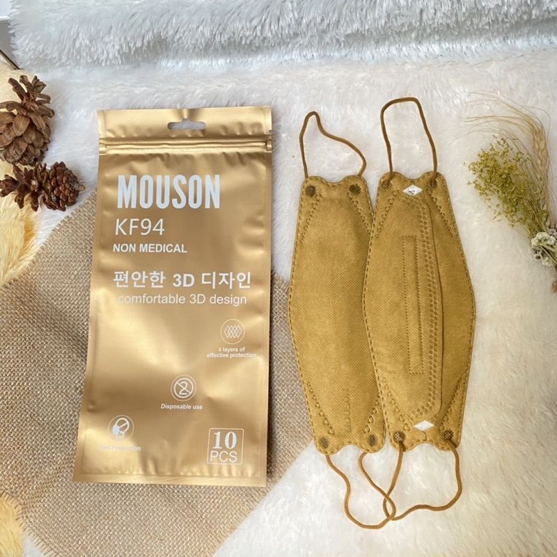 MASKER KF94 MOUSON 4 PLY PREMIUM EMBOSS, GOLD (ISI 10PCS/PACK)