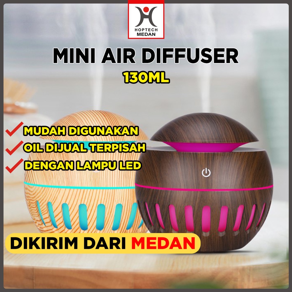 Humidifier Air Aromaterapi Diffuser Model Bulat Kecil Tekstur Kayu 130ml