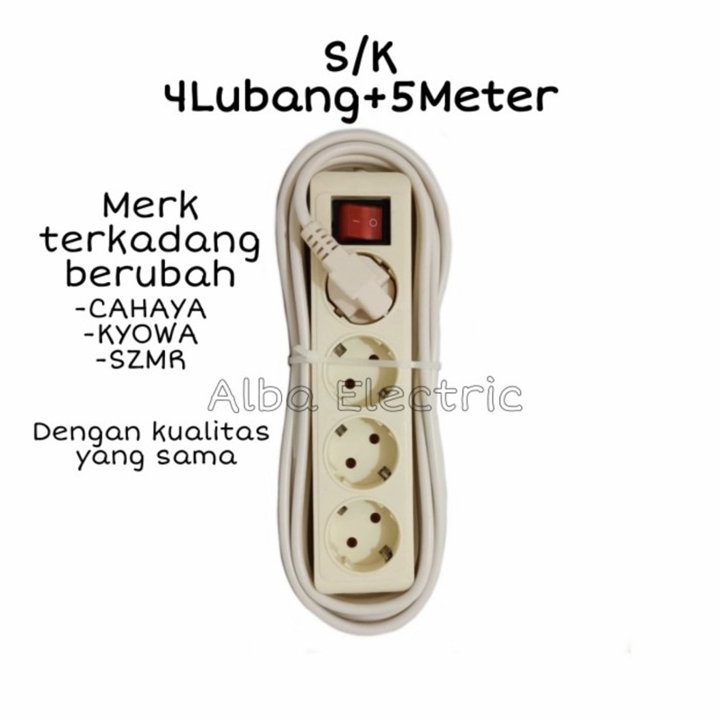 STOP KONTAK 4 LUBANG 5 METER KUNINGAN / STOP KONTAK + KABEL 4 LUBANG 5 METER