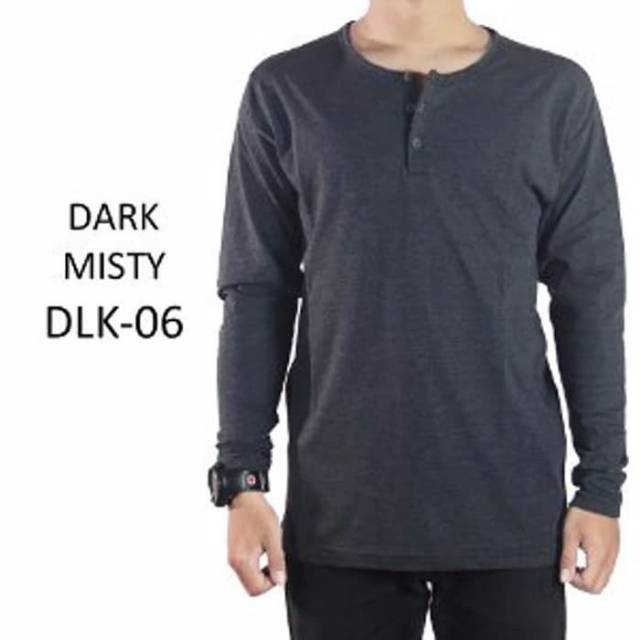 Kaos Kancing Henley Lengan Panjang Polos Best Seller Abu Misty Muda