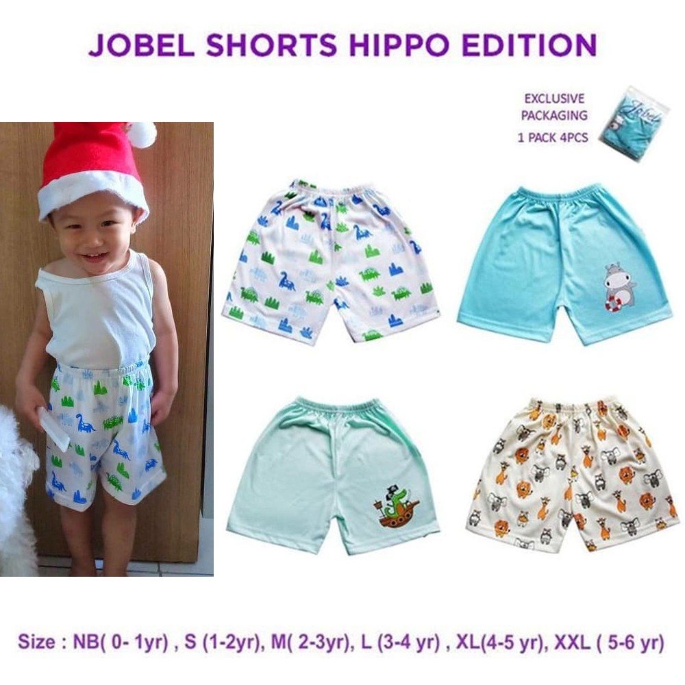 Jobel Shorts Hippo edition Boy 4Pcs Celana Pendek Anak Laki Laki