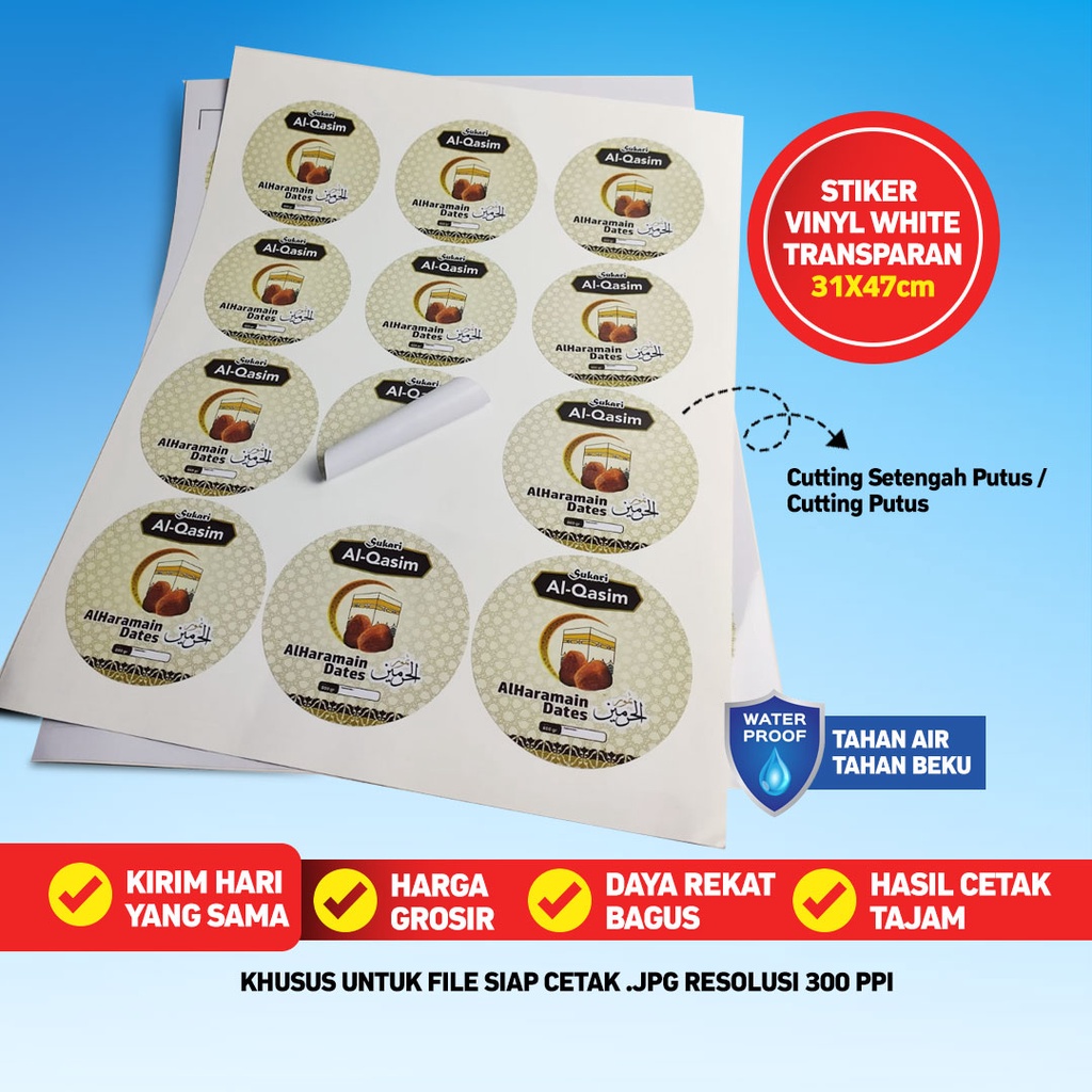 

Cetak Stiker Vinyl A3+ (Termasuk Cutting) / Cetak Stiker Vinil / Cetak Stiker Vynil