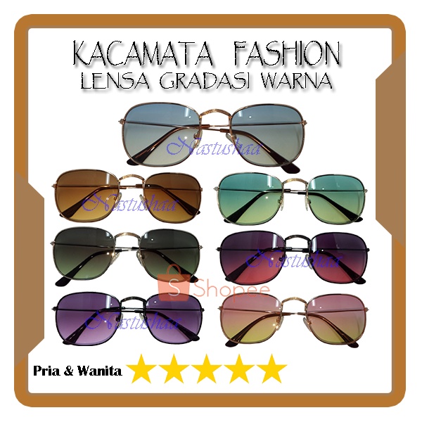 [COD] Frame &amp; Lensa Kacamata Wanita Dan Pria Gradasi Warna Gaya Korea Aksesoris Fashion Import Frame Metal Oval NO CASE