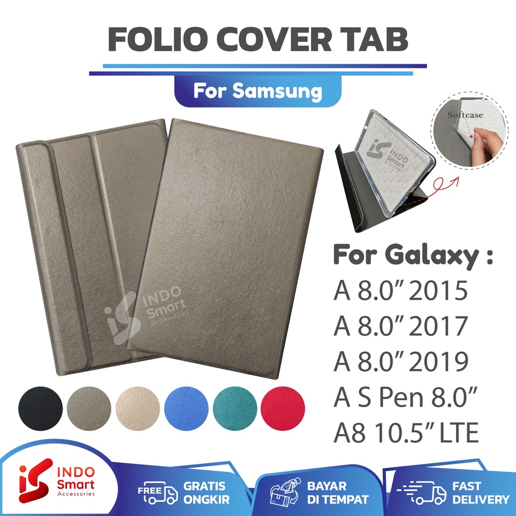 Folio Cover Samsung Tab A With S Pen 8 inch 2015 2017 2019 2021 T350 T355 T380 T385 T290 T295 P200 P205 X200 X205 Flip Case Sampul Tablet Dompet Case Leather Book Cover Standing Casing
