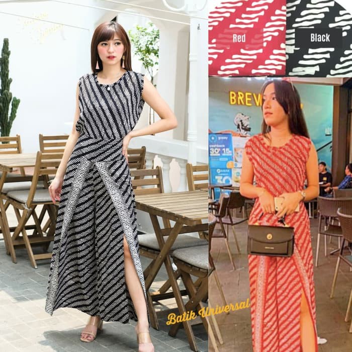 Unik Setelan Batik Wanita Tank Top & Celana Kulot Culottes - Parang - Hitam Murah