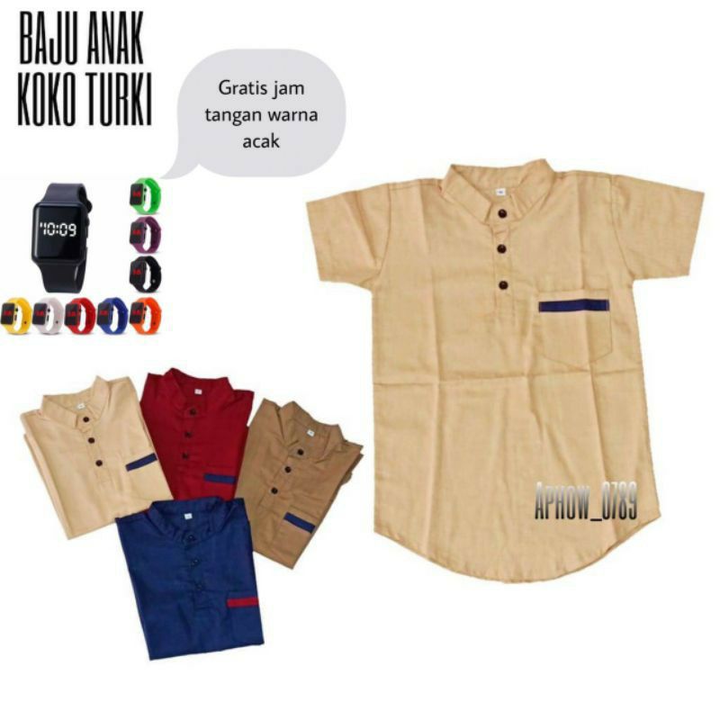 KOKO KURTA +JAM TANGAN ANAK BAJU MUSLIM KOKO TURKI TOYOBO 3-12TAHUN