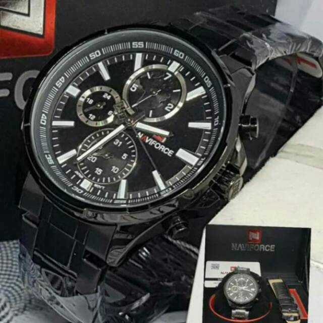 JAM TANGAN PRIA/COWOK NAVIFORCE CHRONO RANTAI PAKET KULIT ORIGINAL ANTI AIR ELEGANT HARGA BERSAHABAT