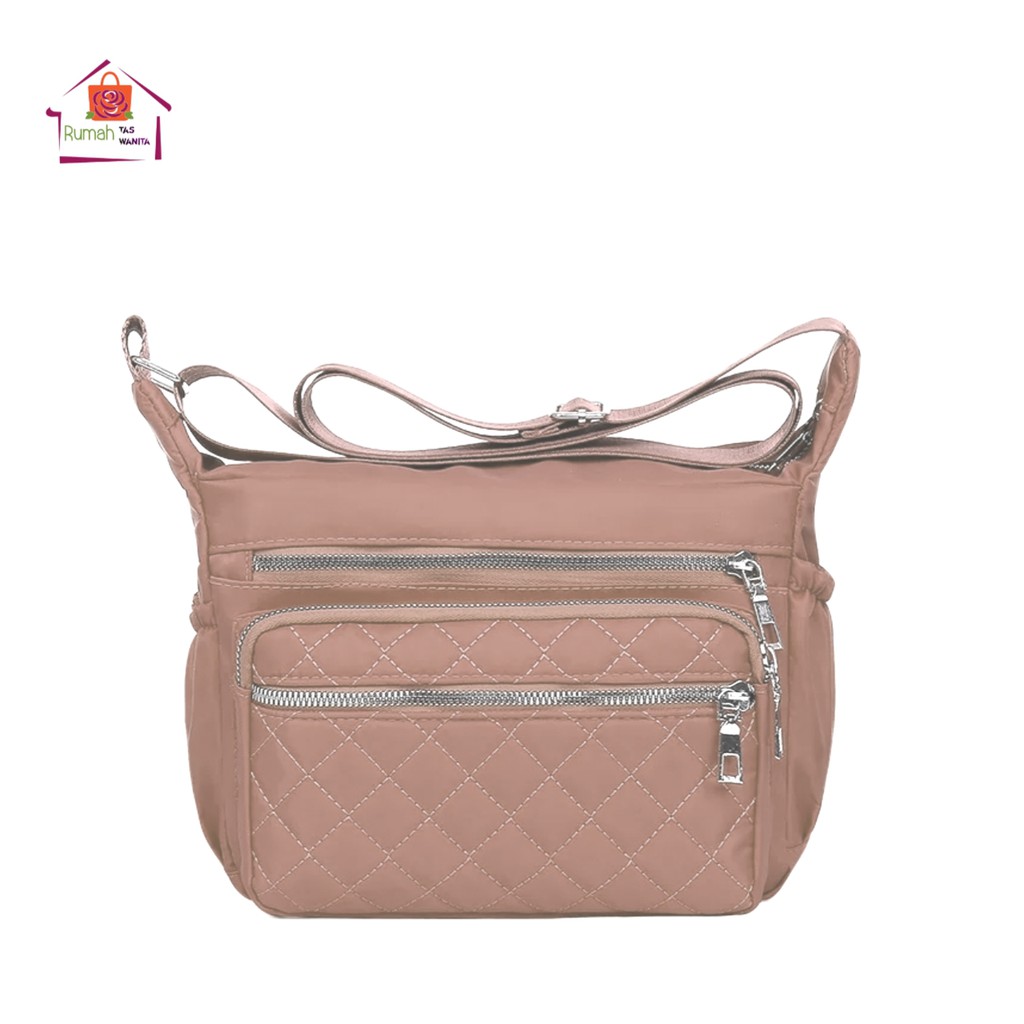 Tas Wanita Crossbody Tahan Air Nilon Kotak-kotak Messenger Bahu Tas Kasual Top-Handle Wanita