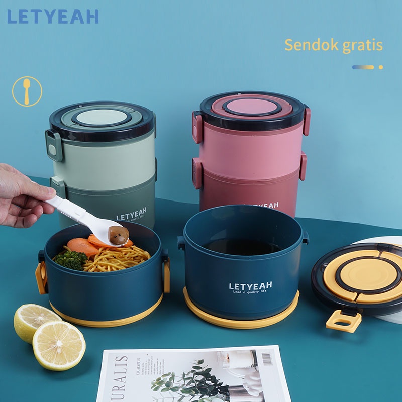 letyeah Kotak makan 2 susun 1600ML/lunch box double-layer anti tumpah portabel