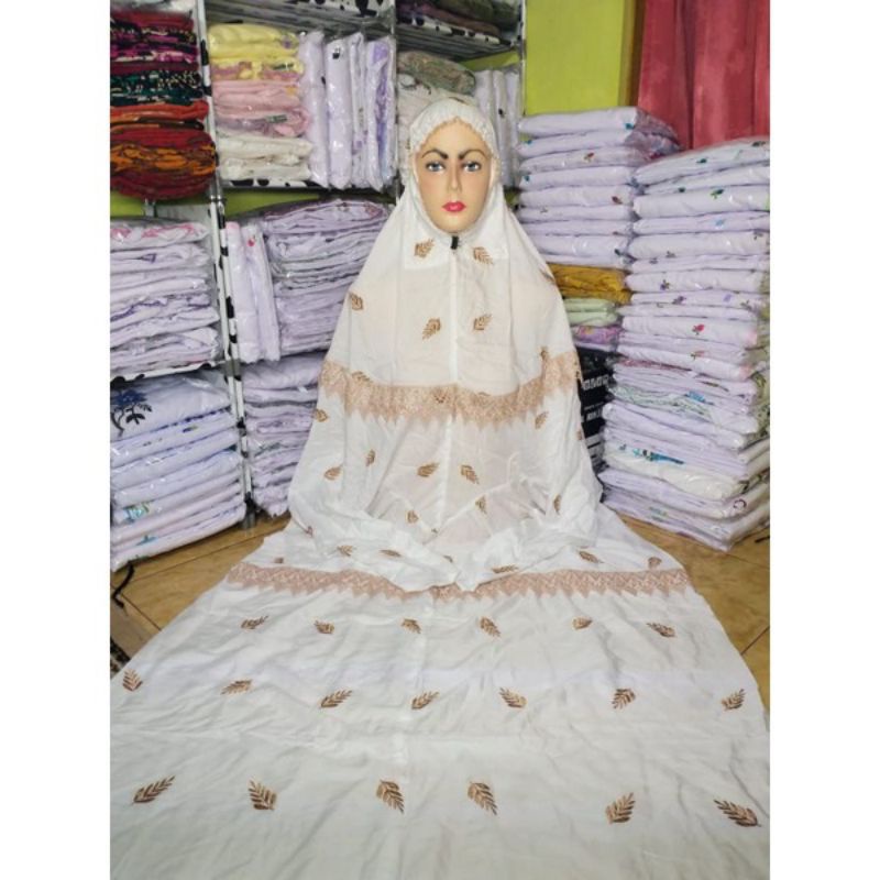 Mukena terusan rayon bordir cemara Mukena putih Mukena dewasa Mukena panjang Mukena renda rayon