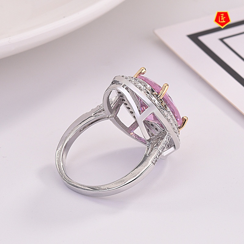 [Ready Stock]Micro-Inlaid Pink Diamond Ring Elegant Personality