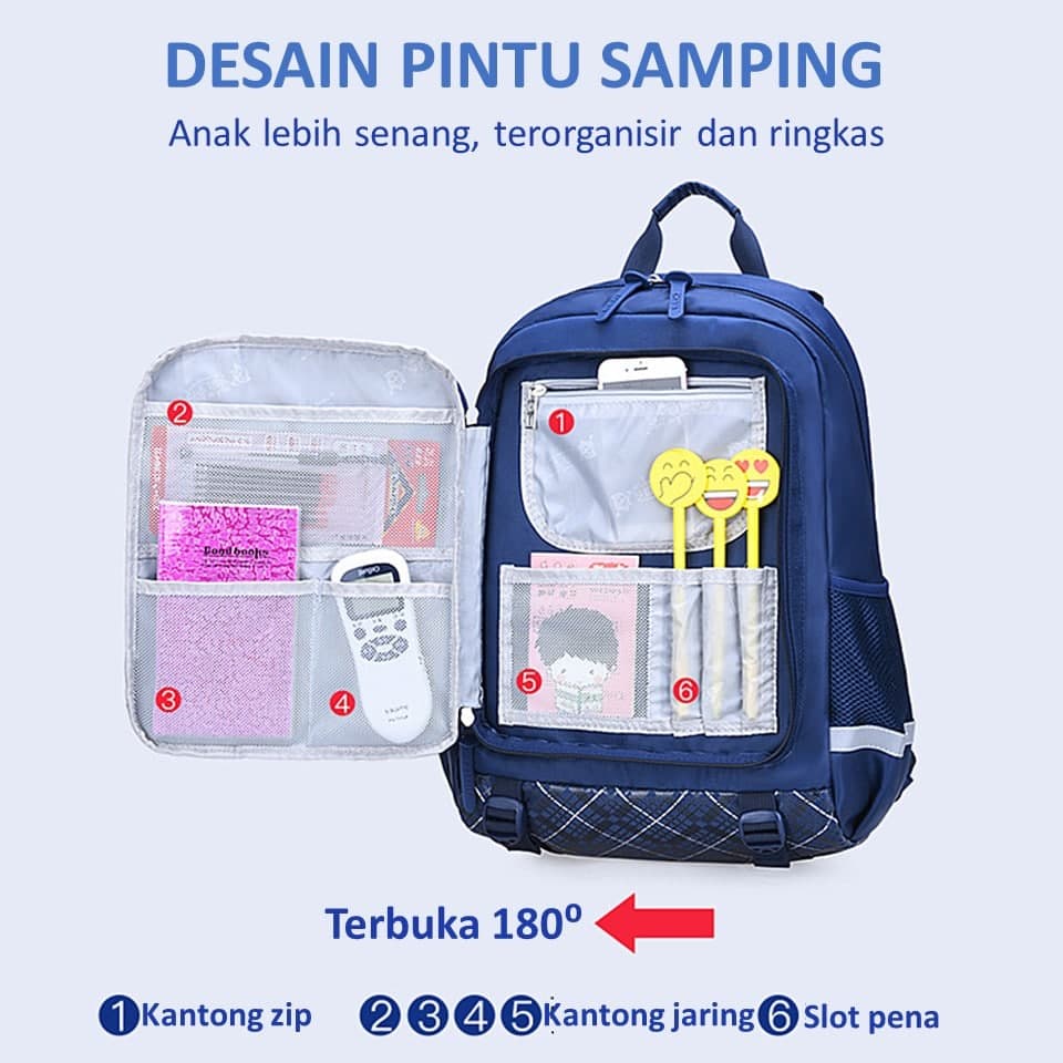 Zhima Baby Sport Tas Sekolah Model Bukaan Pintu Kulkas - Ransel Sekolah - Backpack - Tas Ransel Sekolah Model Terbaru - Tas Sekolah Import - Ransel Korea