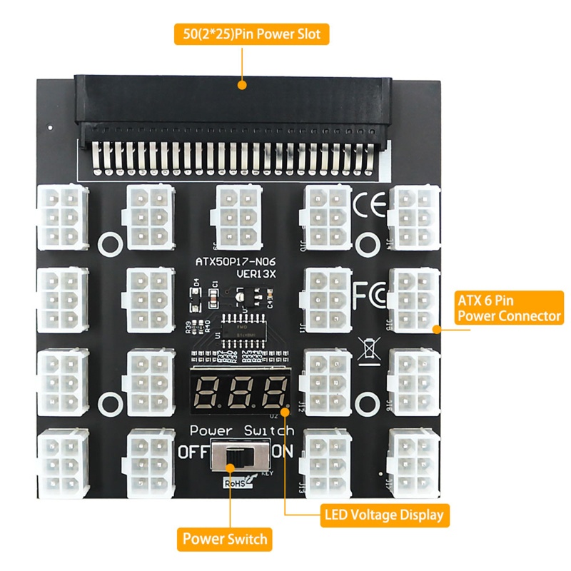 Btsg Breakout Board Untuk Ming Riser Power GPU PSU Module Server Card 50Pin Ke 17x 6Pin