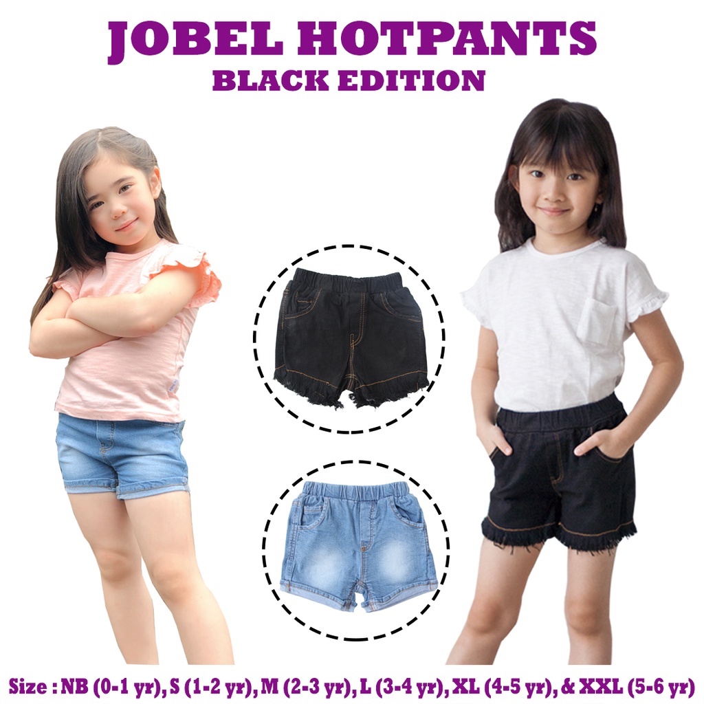 Celana Pendek Jeans Anak Perempuan Jobel Hotpants Tahun  0-5 Tahun Black Editions isi 1pcs