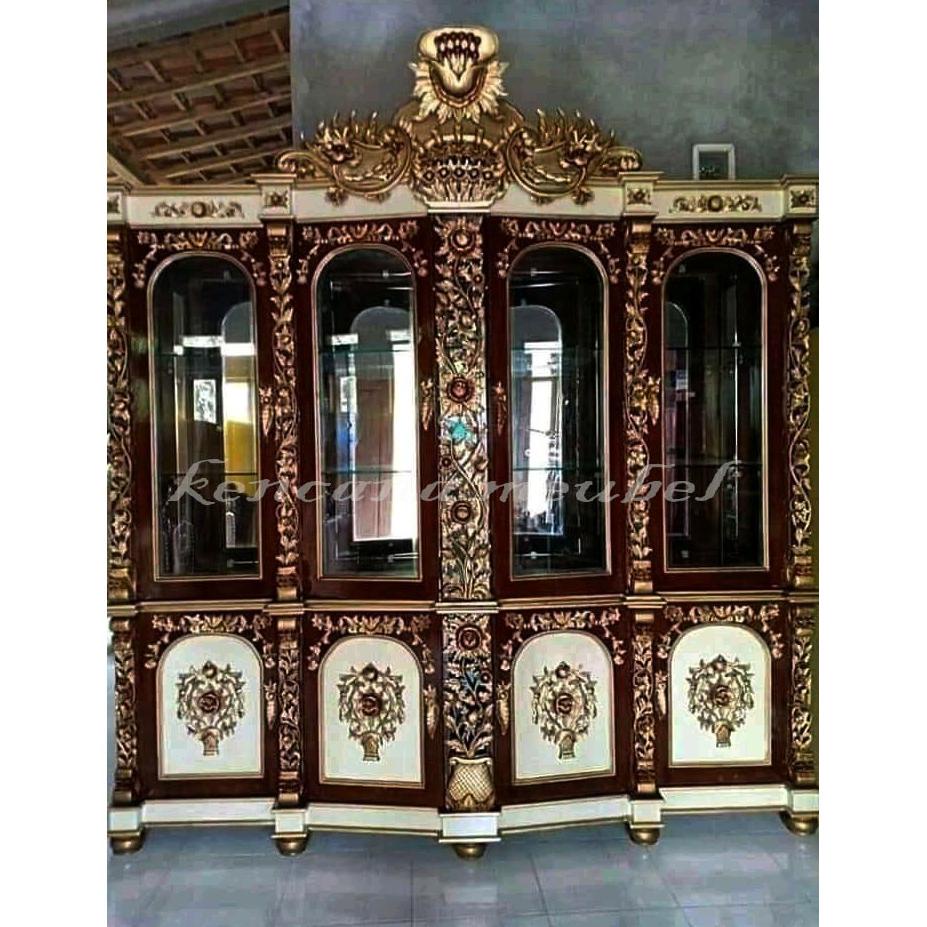Lemari Pajangan Kaca Jati Ful Ukir/Bufet Ruang Tamu Hias