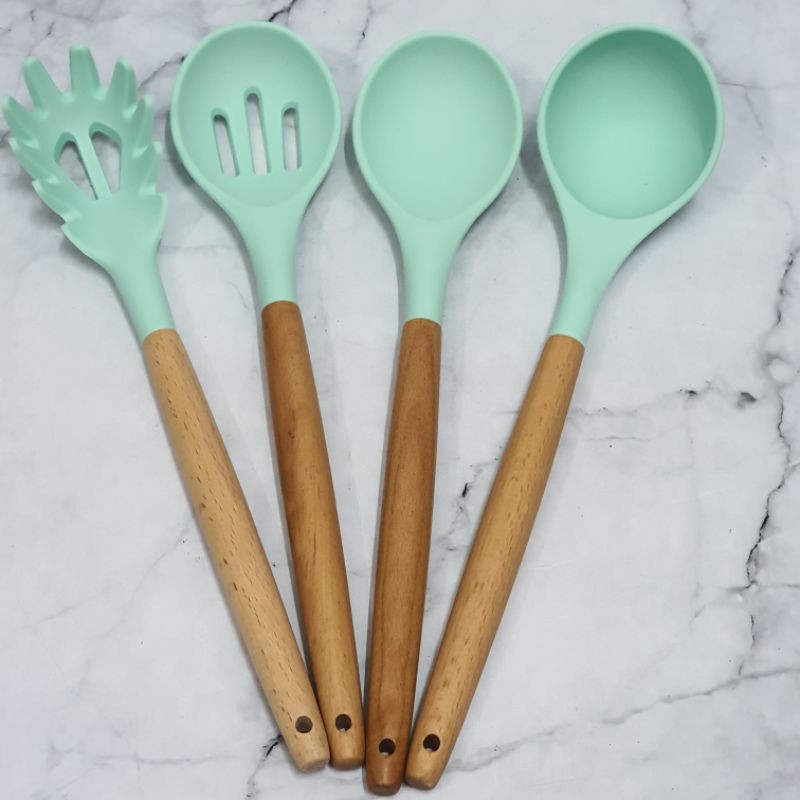 wooden silicone spatula cooking utensil soup and pasta set