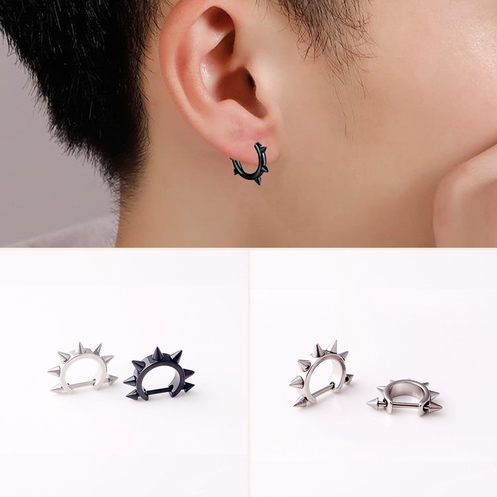 Anting Stud Bahan Titanium Steel Bentuk Kerucut Untuk Pria