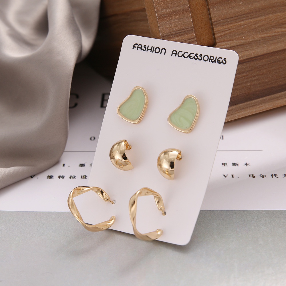 3 Pair Korean Colorful Geometric Stud Earrings Fashion Gold Hoop Earring for Women Jewelry Accessories