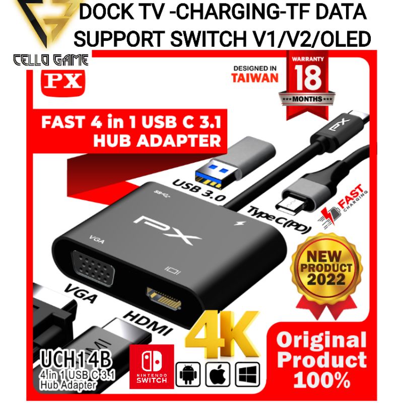 TV HDMI DOCKING NINTENDO SWITCH Type C 3.1 to HDMI VGA USB Hub Converter Adapter 4 in 1 4K PX UCH14B