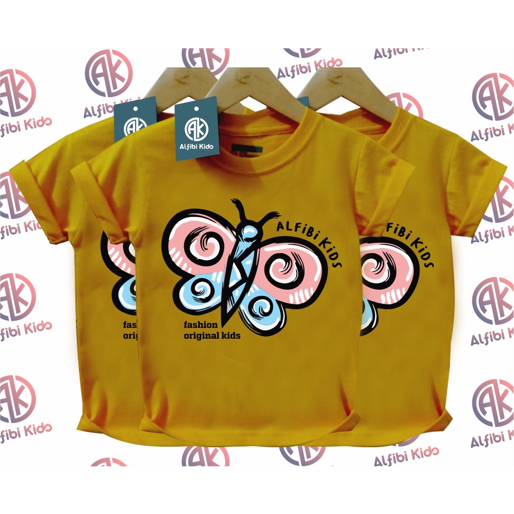 ALFIBI KIDS - Kaos Anak BUTTERFLY - Baju Anak Perempuan - Baju Kaos Anak Murah