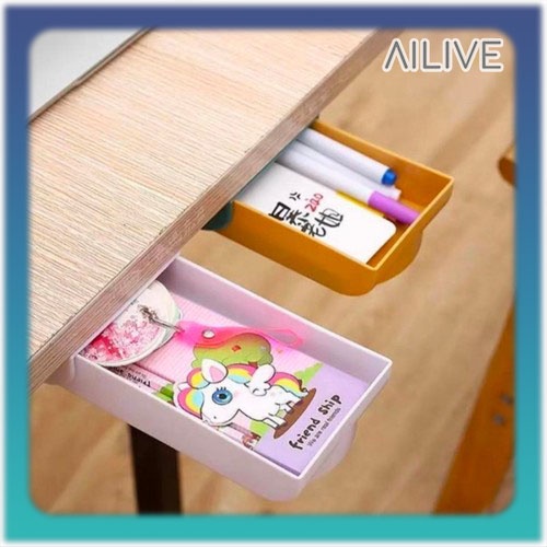 Laci Mini Portabel Tempel Bawah Meja / Penyimpanan Alat Tulis Kantor Make Up Rak Organizer Tempel
