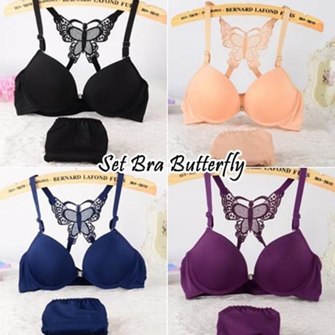 Baru Set Bra Butterfly / Bra + Cd Kupu-Kupu Size 34 Hitam