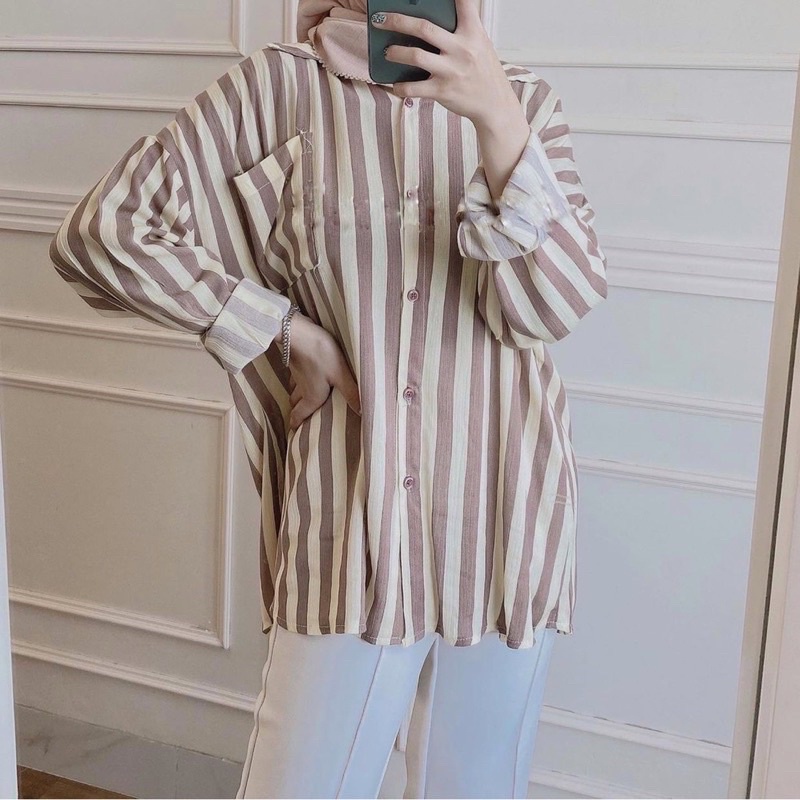 Strippy Shirt Jumbo Kemeja Salur Oversize Kemeja Jumbo Garis