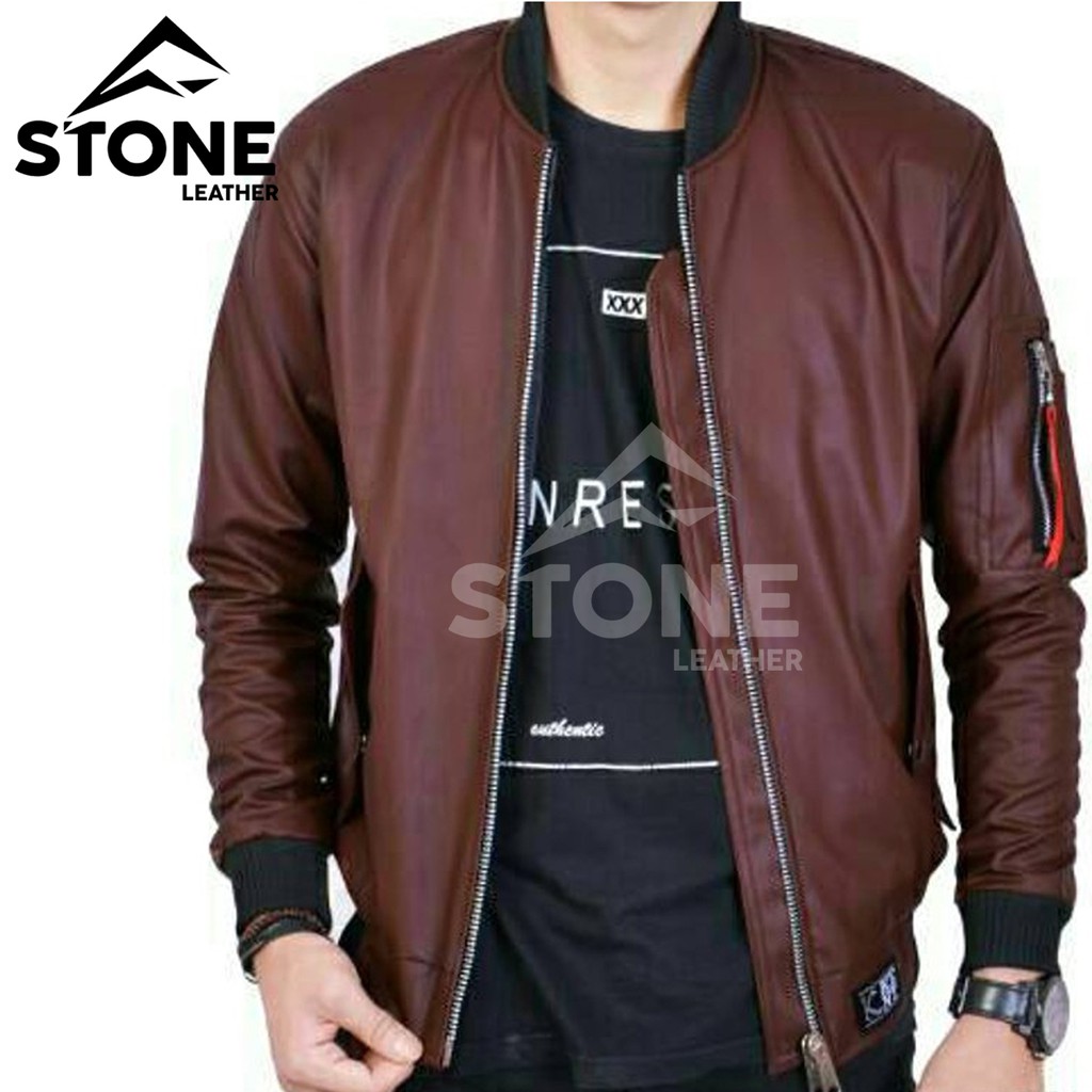 JAKET KULIT SINTETIS BOMBER BROWN BMB001