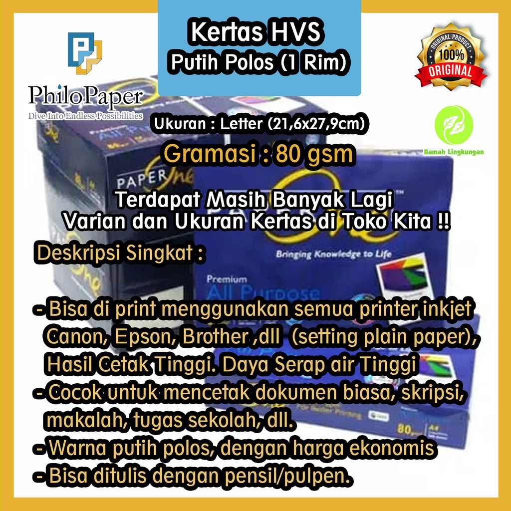 

Kertas HVS Putih Polos 80 Gsm Letter ( 1 Rim )